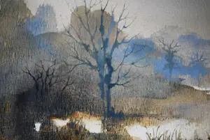 Sjoerdtje Mulder-Hak - Waterlandschap met verre einder - mooi ingelijste grote aquarel kopen? Bied vanaf 75!