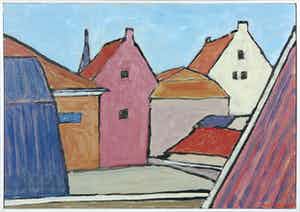 Paul Overhaus - Olieverf op board, Daken I - Ingelijst verkocht voor € 50!