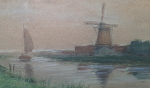 Jacob Oudes - Koeien in Noord Hollands Landschap met molen - aquarel - ingelijst - 21910 kopen? Bied vanaf 65!
