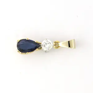 14k goud en platina hanger met saffier en briljant geslepen diamant 0.20ct kopen? Bied vanaf 260!