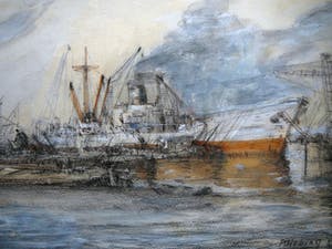 Peter Hebing - Bedrijvigheid in Rotterdamse haven -1958- kopen? Bied vanaf 95!