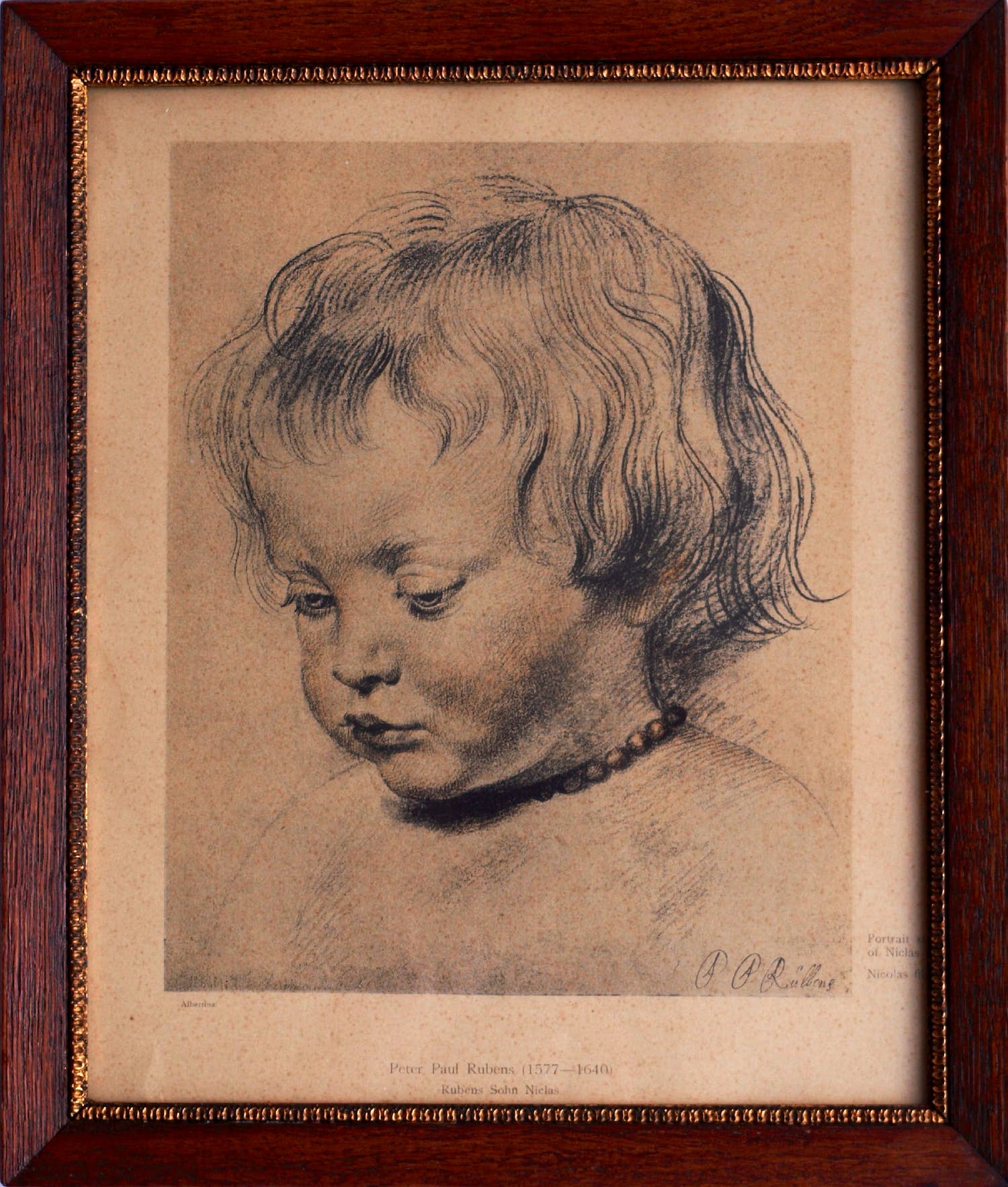 Peter Paul Rubens - Ingelijste prent, “Portret van zijn zoon Nicolas” verkocht voor € 1!