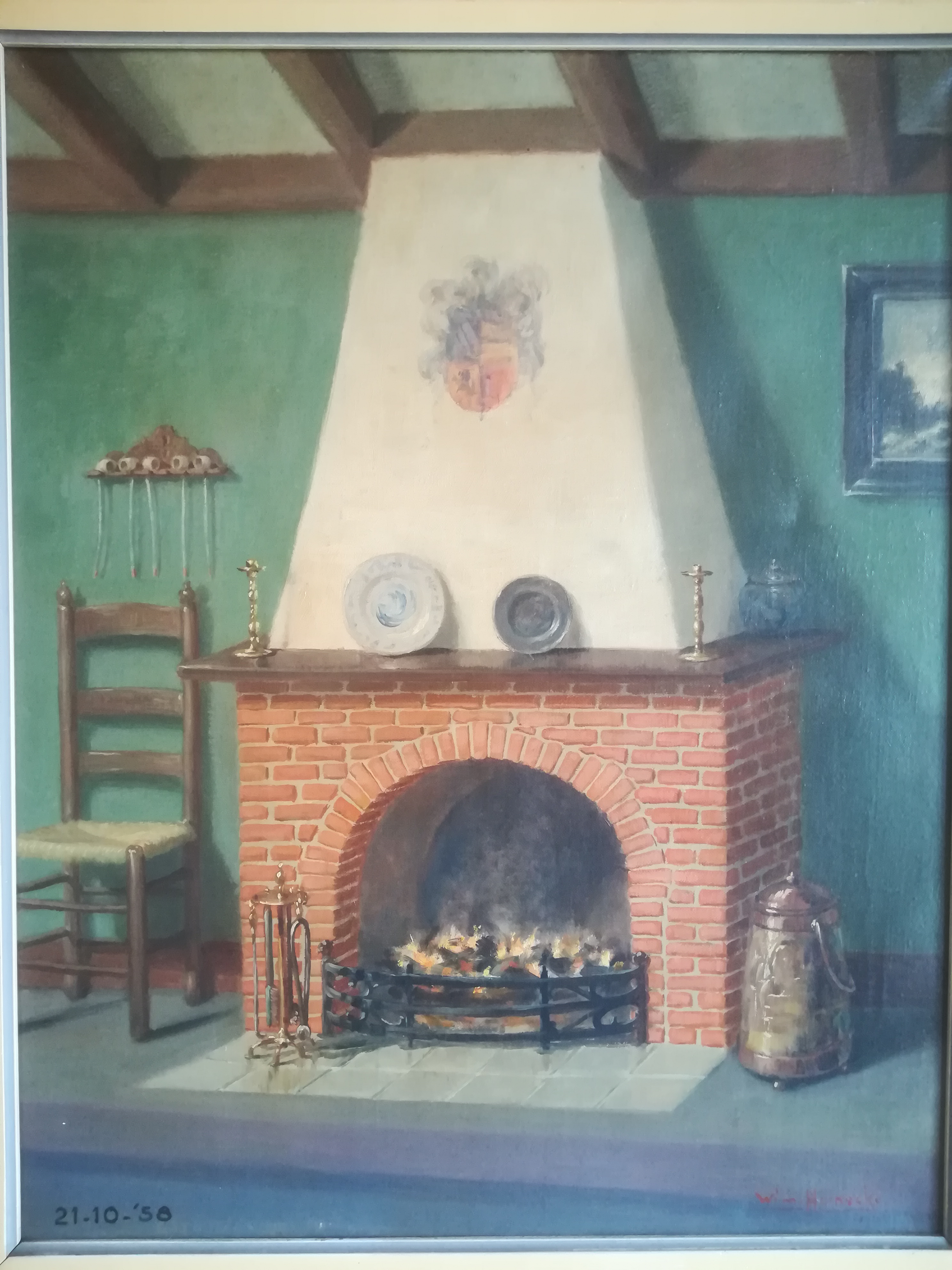 Wim Heinecke - (1895 - 1978) Olieverf op doek "Interieur" 1958 kopen? Bied vanaf 50!