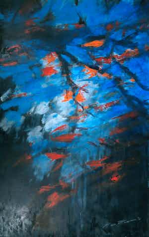 Wim de Bruin - Gemengde techniek op papier, Weerspiegeling (Zeer groot) verkocht voor € 1!