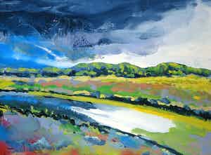 Justus Donker - Acryl op doek, Landschap verkocht voor € 100!