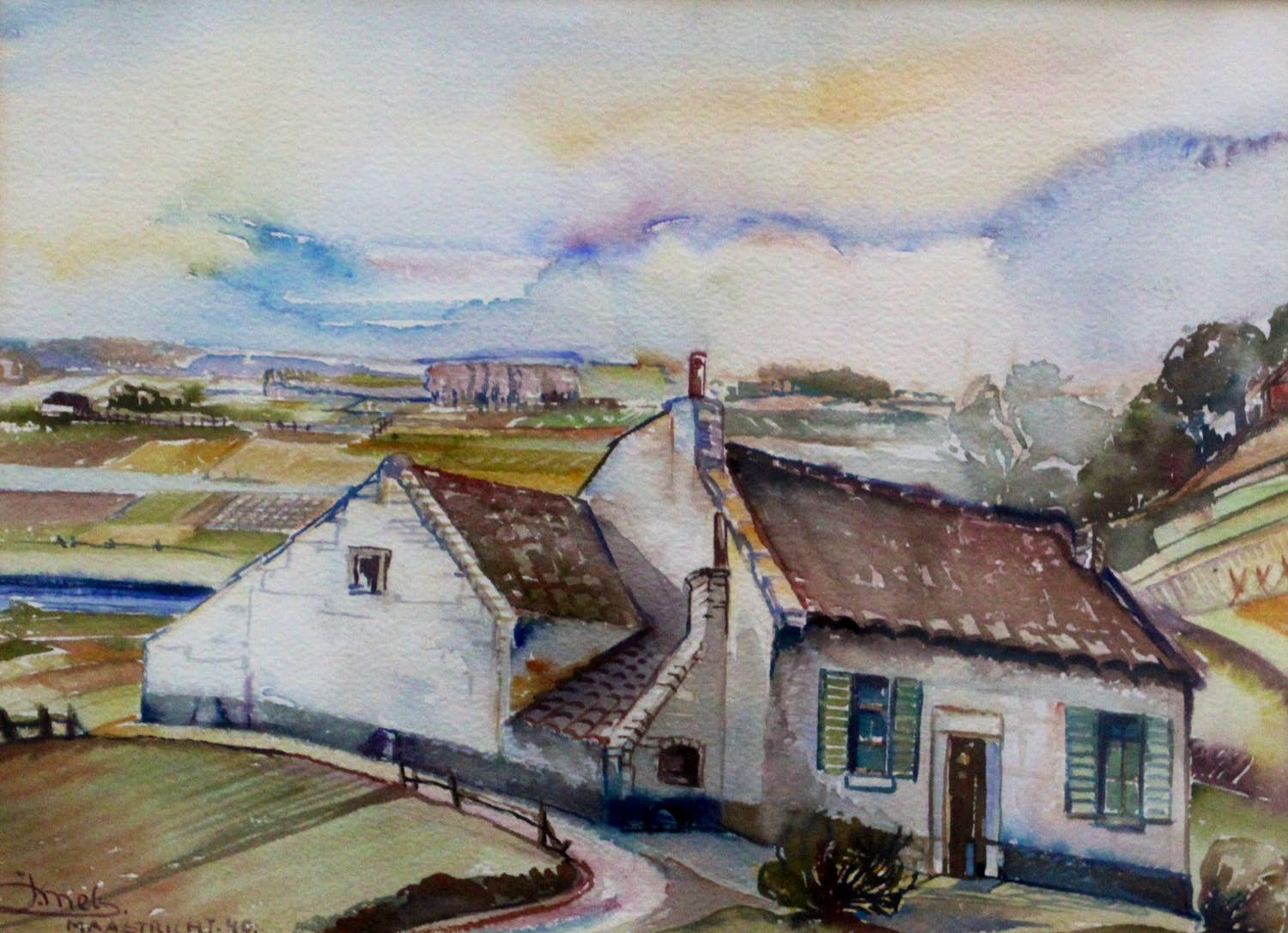 Jacques Mels - Ingelijste aquarel: Maastricht - 1940 verkocht voor € 50!