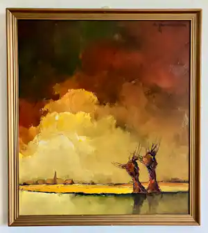 Leo Jordaens - Twee knotwilgen aan het water. vendu pour 70€ !