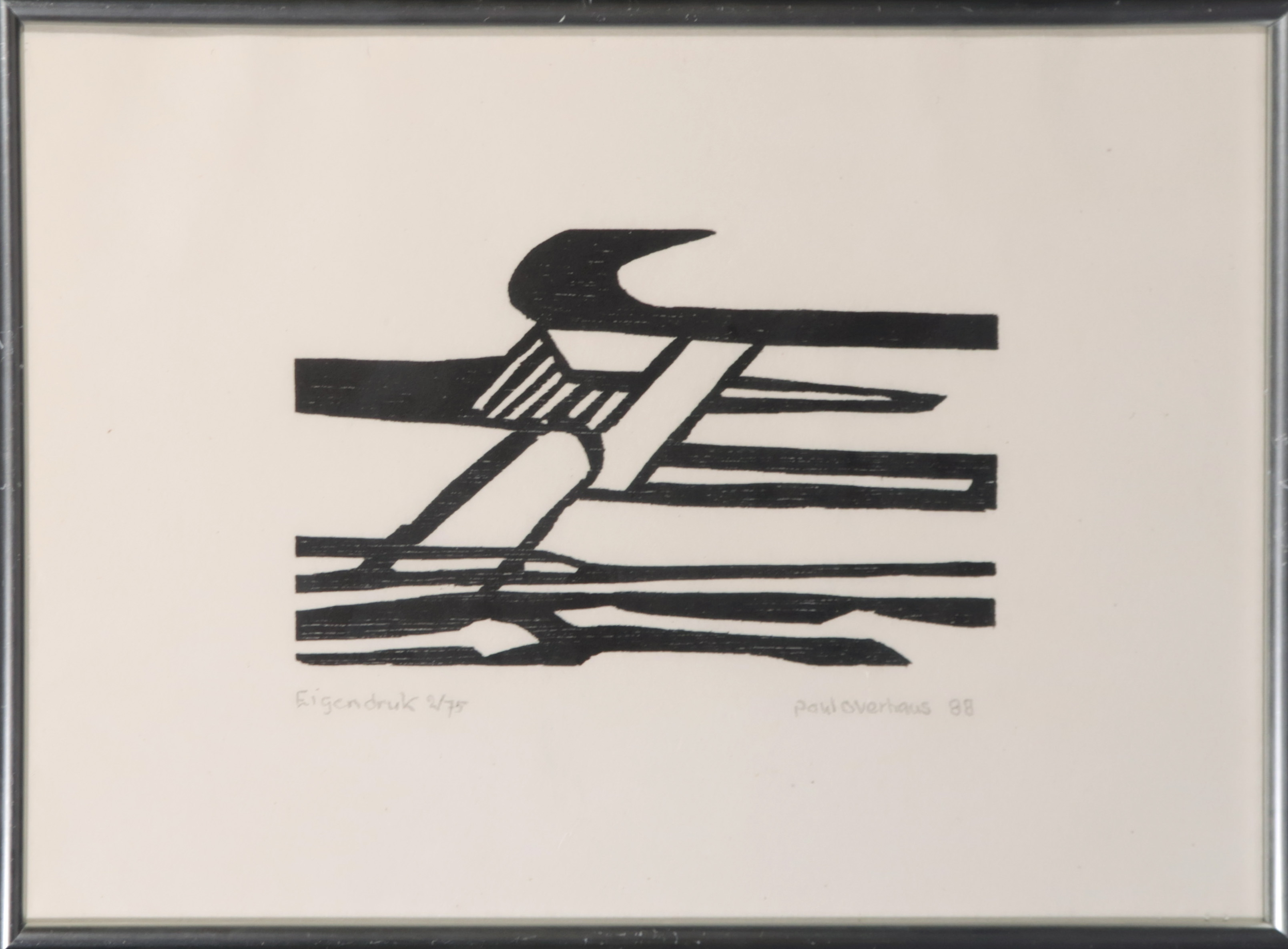 Paul Overhaus - Houtsnede, Zonder titel - Ingelijst verkocht voor € 1!