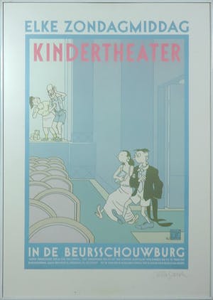 Joost Swarte - Zeefdruk, Elke zondagmiddag kindertheater - Ingelijst kopen? Bied vanaf 35!