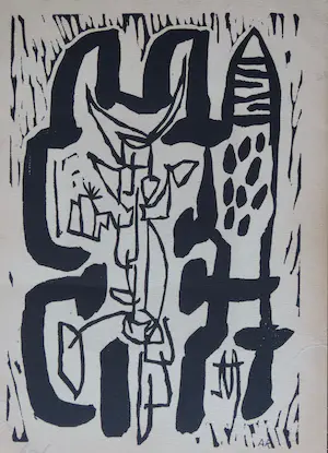 Anton Rooskens - (1906-1976) CoBrA - abstracte linosnede - 69/100 - gesigneerd - 1954 kopen? Bied vanaf 180!