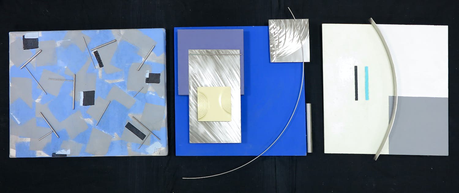 Menno Meijer - Lot van drie 3d-geometrisch-abstracte werken in gemengde techniek (verf, metaal) kopen? Bied vanaf 50!