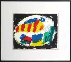 Eugene Brands - Litho, Zomertafereel (met zonnescherm) - Ingelijst verkocht voor € 150!