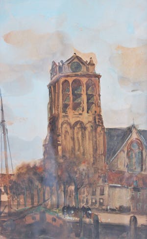 Adriaan Terhell - Zicht op de haven te Dordrecht kopen? Bied vanaf 150!