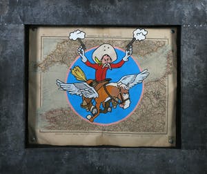 Jan Bollaert - Acryl op landkaart, Horse with Cowboy - Ingelijst kopen? Bied vanaf 1!