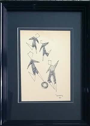 Siep van den Berg - Voetballers - inkt op papier verkocht voor € 90!