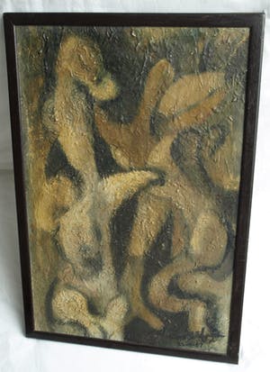 Harry  van der Heyden - Olieverf op jute doek , “Abstracte Naakten” – in originele lijst – 1967 kopen? Bied vanaf 40!