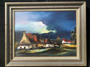 Paul Permeke - Olieverf schilderij: boerderij en dreigend onweer verkocht voor € 350!