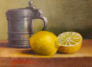 Hans Habraken - Stilleven met tinnen beker en citroenen kopen? Bied vanaf 140!
