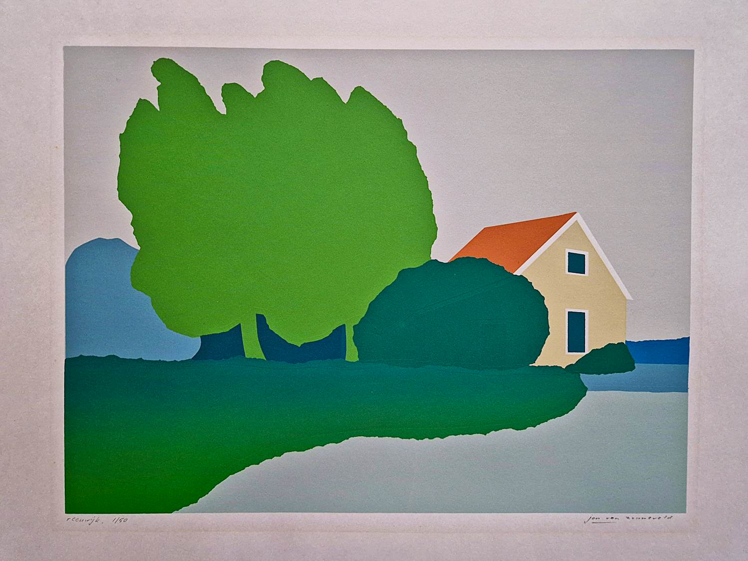 Jan van Zonneveld - Mooie zeefdruk met reliëf (plakaatverf) "Reeuwijk" kleine oplage (50) kopen? Bied vanaf 32!