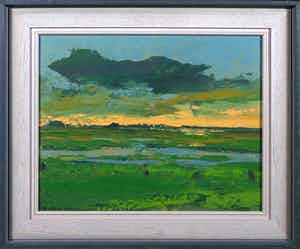 Wim van der Veer - Olieverf op board, Avond - Ingelijst verkocht voor € 80!