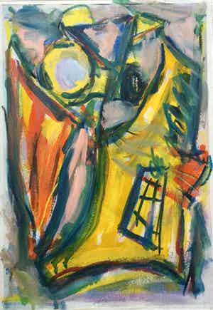 Wim Drion - acrylverf op papier (1986) - mooi ingelijst verkocht voor € 69!