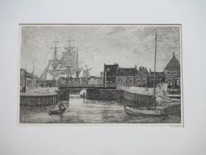 Ids Wiersma - Friese havenstad met driemaster - Ets kopen? Bied vanaf 140!