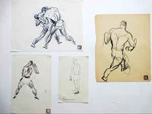 Herman Bieling - Boksers in Actie - Tekeningen verkocht voor € 50!