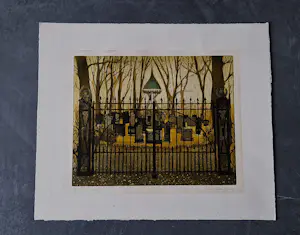 Willy Belinfante - Fraaie "eigen druk" Ets & aquatint "Fries kerkhof" - beperkte oplage (60) kopen? Bied vanaf 64!