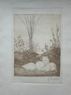 AcheterJan Mankes - Ets vier muizen - Gesigneerd - 1918? Enchérissez de 440!