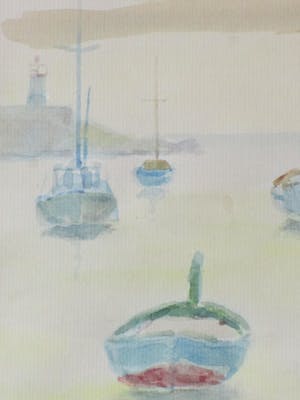 Jos van den Berg - Havengezicht bij kalm weer - Aquarel kopen? Bied vanaf 50!