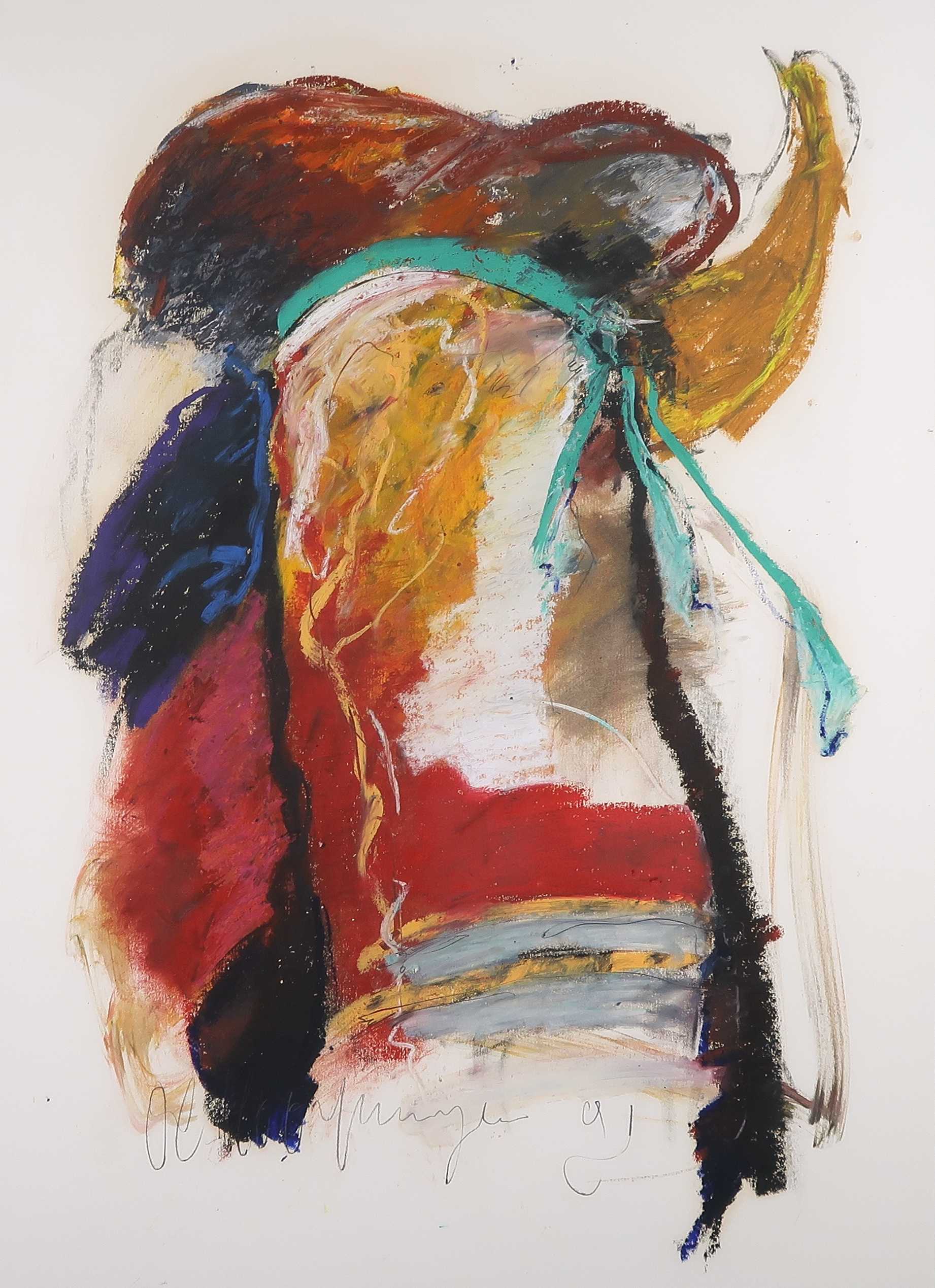 O.C. Hooymeijer - Krijt op papier, Abstracte compositie - Ingelijst kopen? Bied vanaf 1!