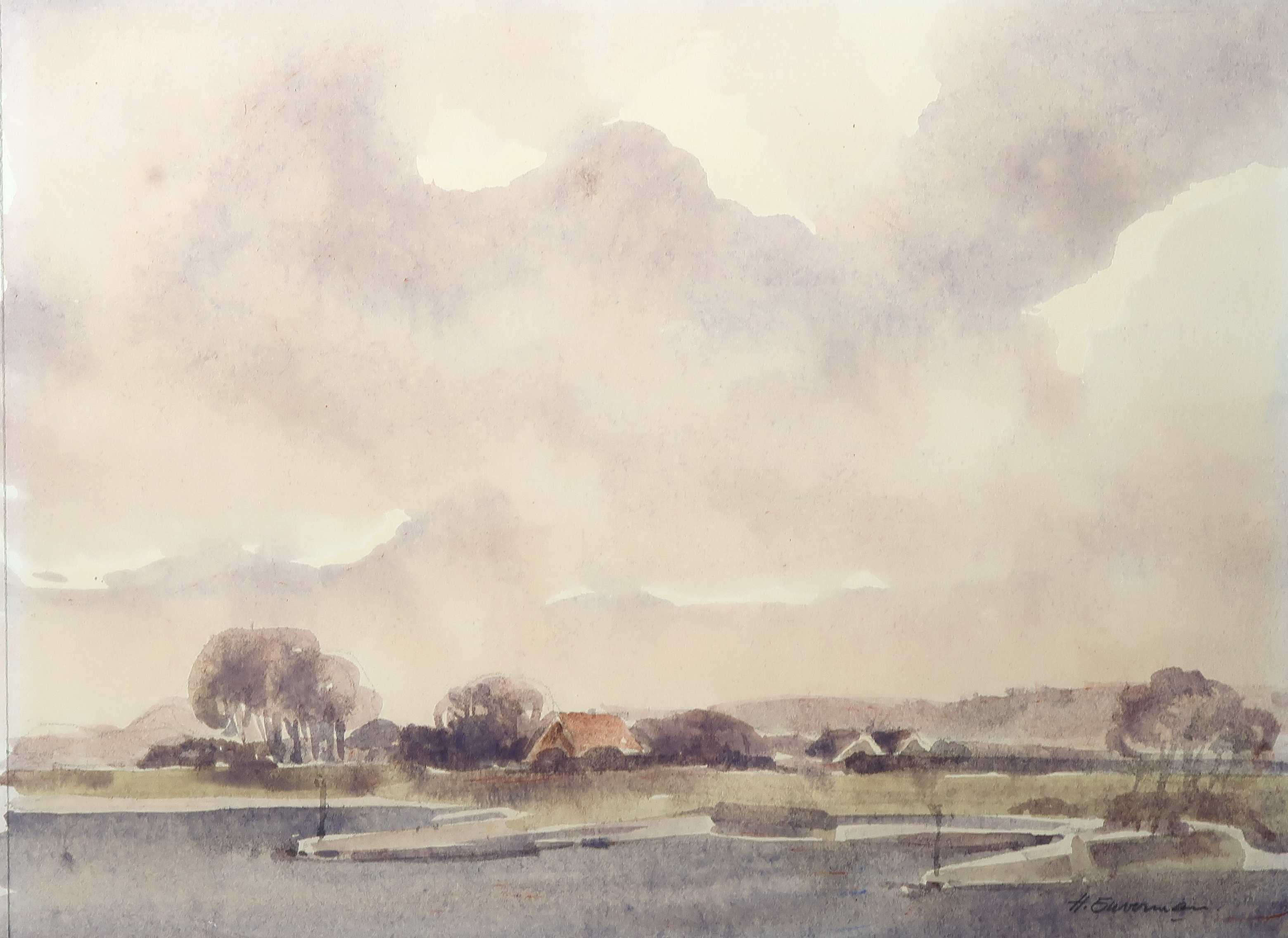 Hen Euverman - Aquarel, Landschap kopen? Bied vanaf 1!