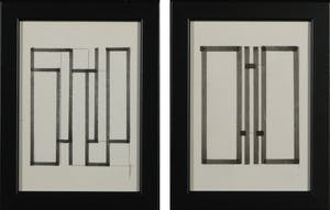 Siep van den Berg - Lot van twee tekeningen, Geometrisch abstracte composities - Ingelijst kopen? Bied vanaf 35!