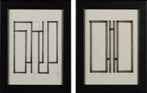 Siep van den Berg - Lot van twee tekeningen, Geometrisch abstracte composities - Ingelijst verkocht voor € 35!