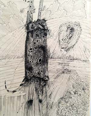 Lucebert - Landschap met figuratief persoon verkocht voor € 650!