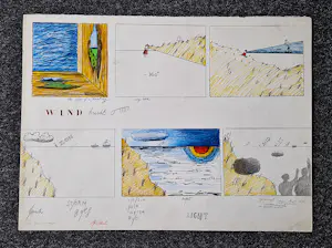 Hannes Postma - Grote jaren 60 kleurpotlood tekening "kleine ontwerpjes / storm water light" kopen? Bied vanaf 47!