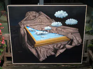 AcheterKees Gerritse - Olieverf op doek , Licht bewolkt – surrealistisch - ingelijst, 90x110 cm - 2004? Enchérissez de 350!