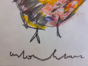 Anton Heyboer - Kleurige Kip in aquarel en krijt - 1995 - 35 x 26 cm incl, lijst kopen? Bied vanaf 150!