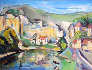 Henk van den Idsert - gouache op papier - stads- en havengezicht verkocht voor € 250!