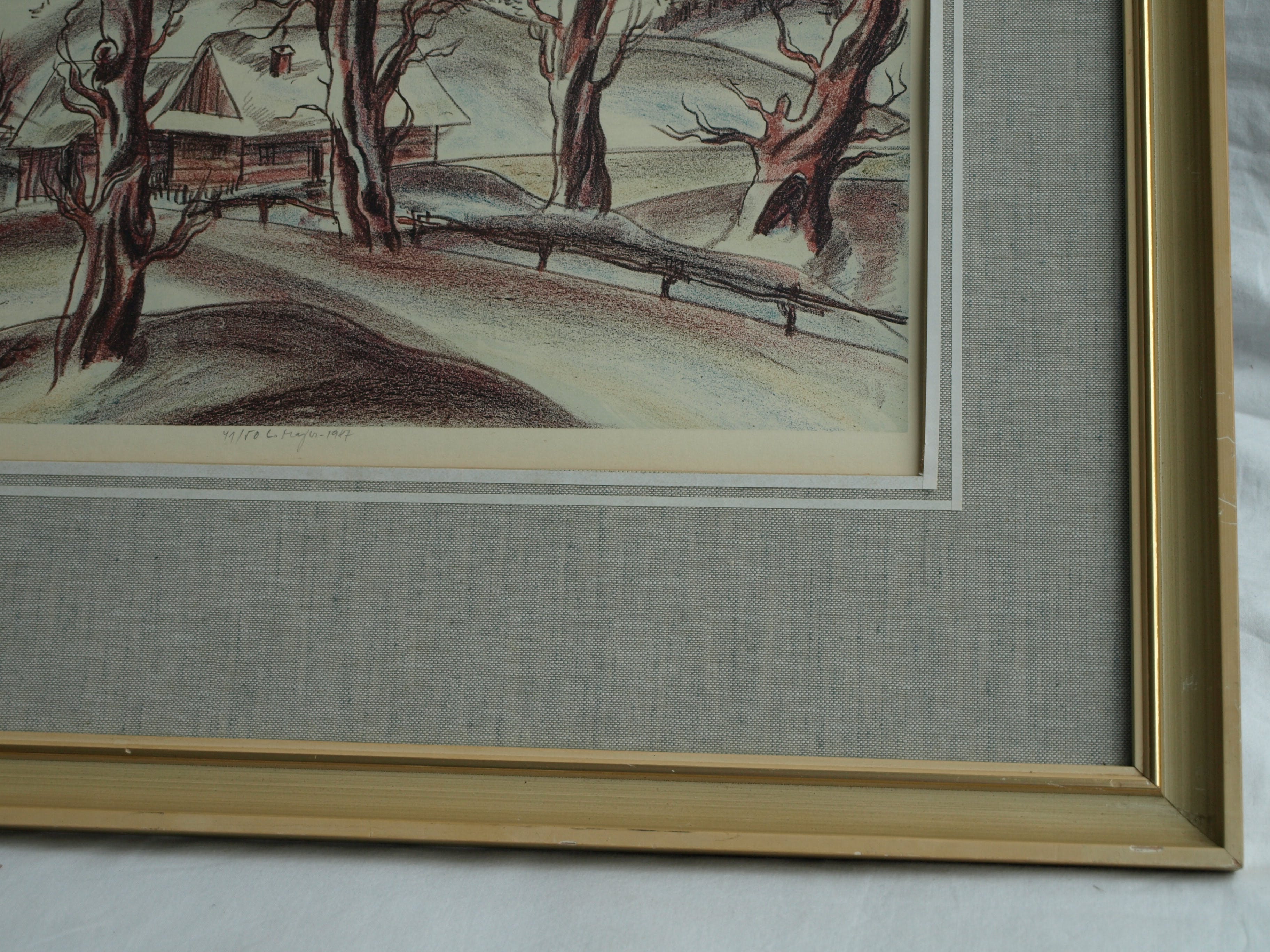 Luděk Majer - Litho, Winterlandschap 1 – gesigneerd & ingelijst – nr 41/50 - 1987 kopen? Bied vanaf 1!