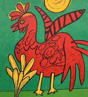 Corneille - kleurenzeefdruk - 'Le coq annonce le matin' - 1986 verkocht voor € 300!
