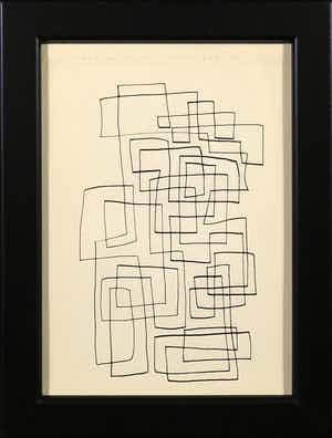 Siep van den Berg - Inkttekening, Abstracte compositie - Ingelijst verkocht voor € 35!