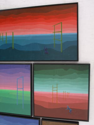 Niet of onleesbaar gesigneerd - Surrealistisch 5-Luik uit 1971 - Acrylverf op board - ingelijst kopen? Bied vanaf 1!