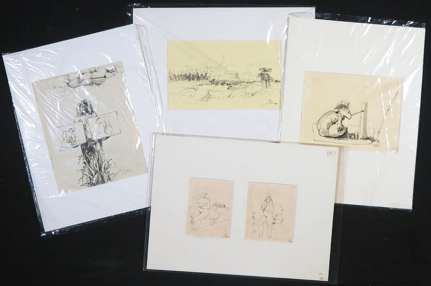 Franscz Witte - Lot van vier pentekeningen kopen? Bied vanaf 1!