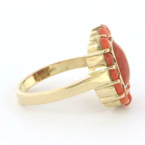 14k geel gouden ring bezet met koraal - ringmaat 17.5 (55) kopen? Bied vanaf 260!