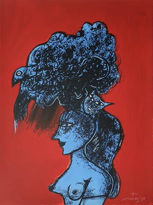 Corneille - "Femme, chat et oiseau" - Groot - Nieuw ingelijst kopen? Bied vanaf 690!