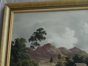 Niet of onleesbaar gesigneerd - Grote ingelijste gouache , Indisch landschap – ca. 1950 – 54 x 87 cm. kopen? Bied vanaf 1!