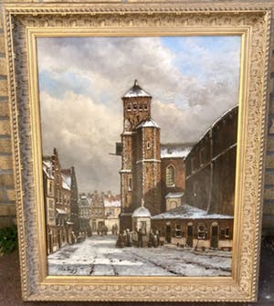 Oene Romkes de Jongh - Winters stadsgezicht kopen? Bied vanaf 1500!