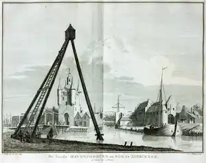 Caspar Jacobsz. Philips - Gravure, De beide havenpoorten en boek te Zierikzee verkauft für € 20!