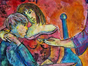 Franca Muller Jabusch - Grote gemengde techniek (pastel, inkt, aquarel) "de vreemdeling" kopen? Bied vanaf 38!